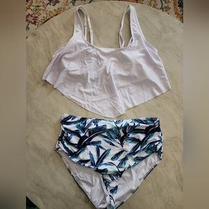 White and Blue Palm Bikini